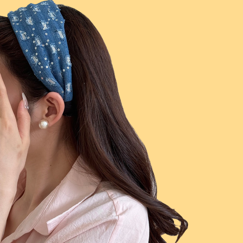 Vintage Denim Headband - Sparkly Wide Hairband (Retro Blue Collection)
