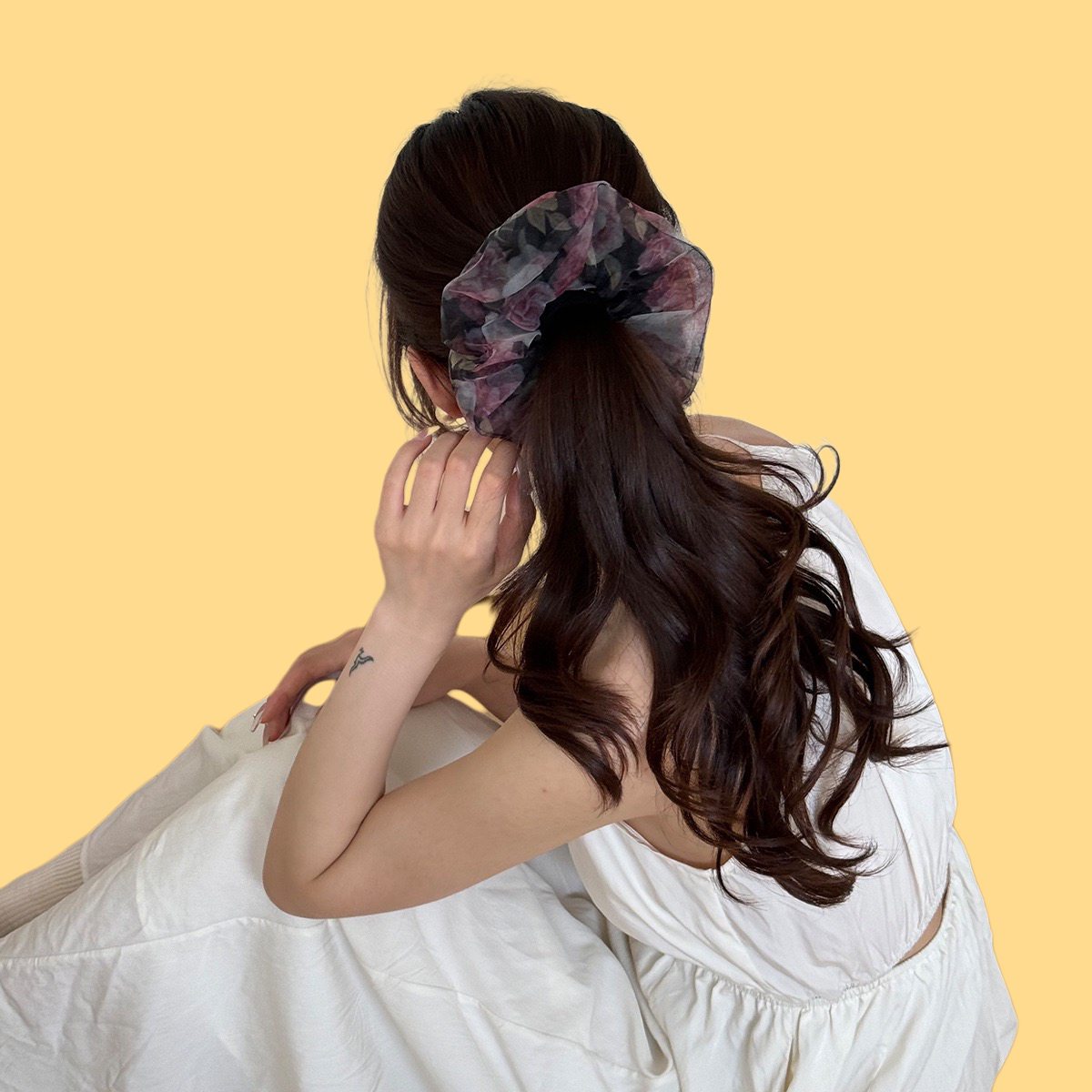 French Rose Tulle Scrunchie - Double-Layer Floral Hair Tie (Vintage Romance Edition)