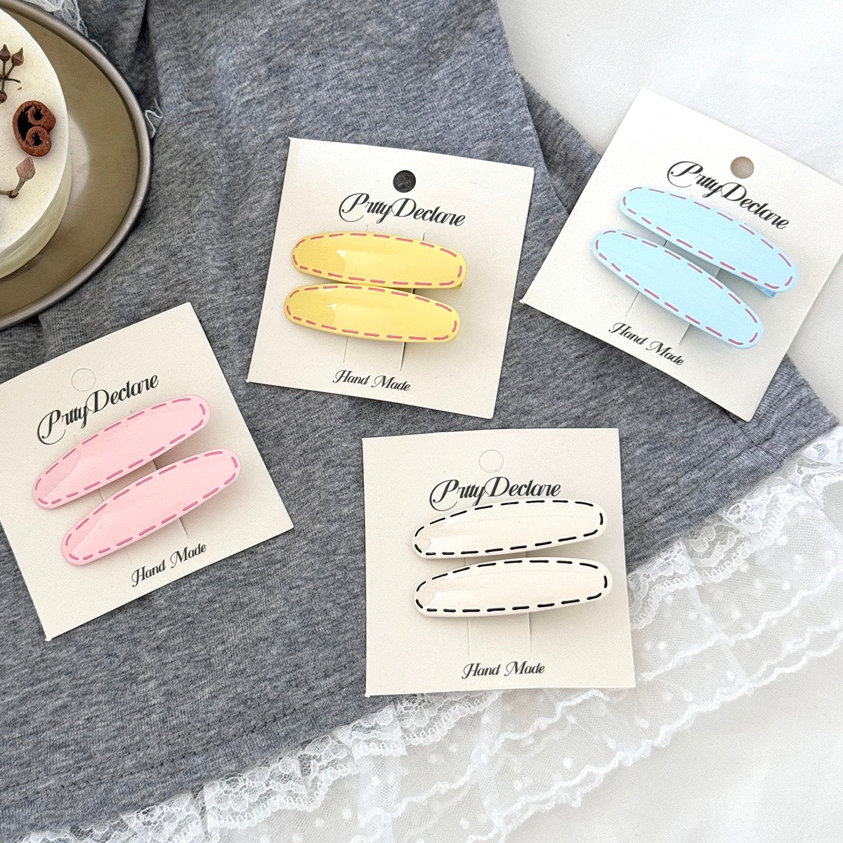 Minimalist Dotted Line Hair Clips - Korean Artist-Designed