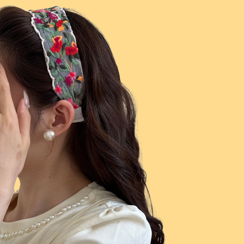 Vintage Embroidered Floral Hairband - Ethnic Wide Headband