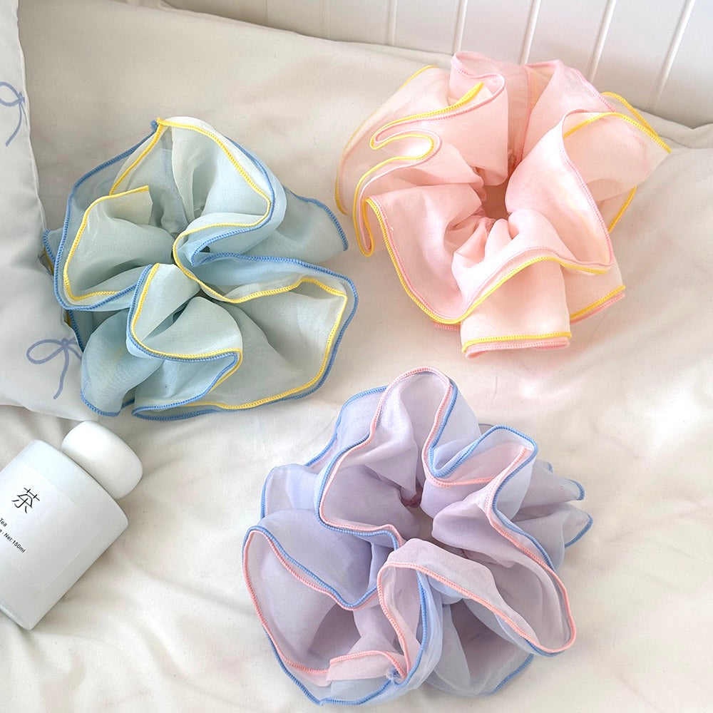 French Sheer Mesh Scrunchie - Oversized Hair Tie (Watercolor Ombré Edition)