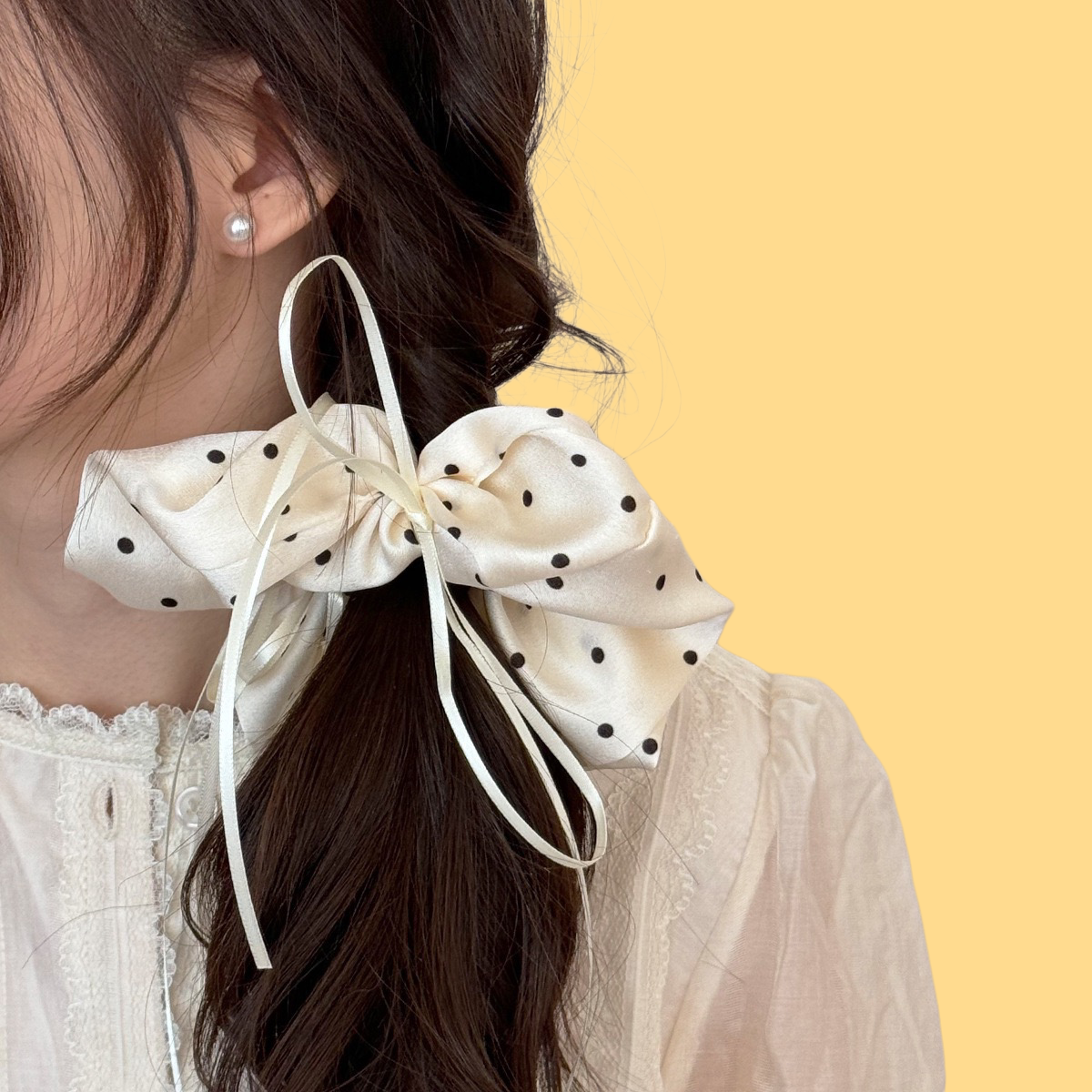 Polka Dot Satin Scrunchie - Ballet-Inspired Elegance