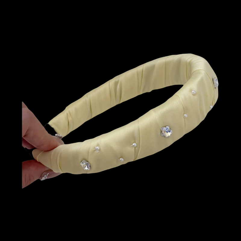 Satin Ruched Headband - Crystal Embellished Wide Band (French Luxe Collection)