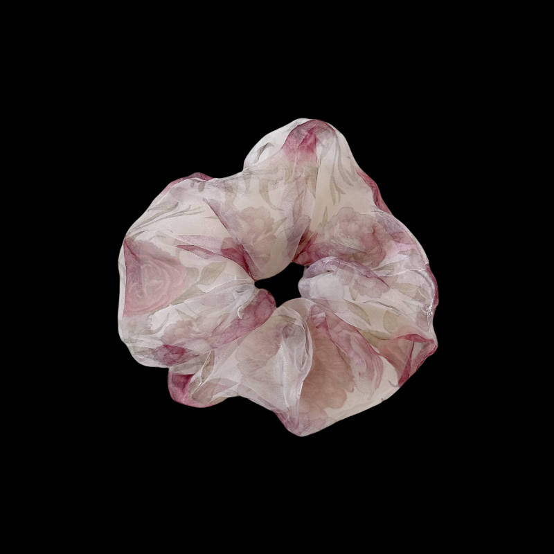 French Rose Tulle Scrunchie - Double-Layer Floral Hair Tie (Vintage Romance Edition)