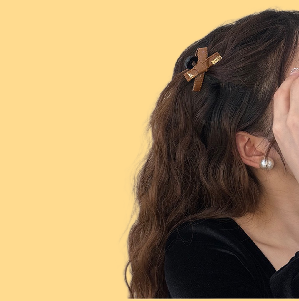 Leather Bow Clip - Gold Logo Hair Claw (3 Colors)