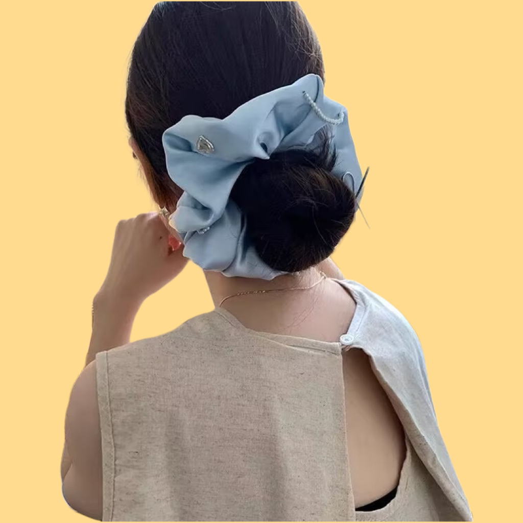 Silk Ribbon Scrunchies - Vintage Luxe Hair Tie (Baby Blue)
