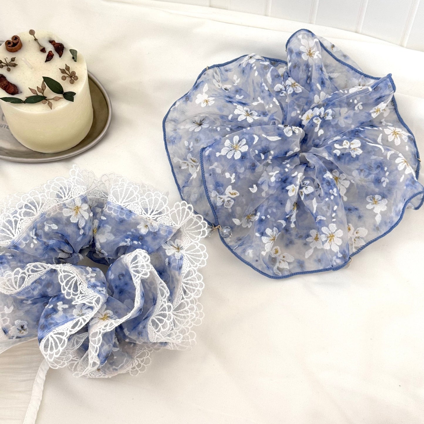 Floral Tulle Scrunchie - Boho Fringe Hair Tie (Summer Island Collection)
