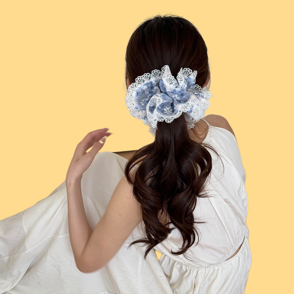 Floral Tulle Scrunchie - Boho Fringe Hair Tie (Summer Island Collection)
