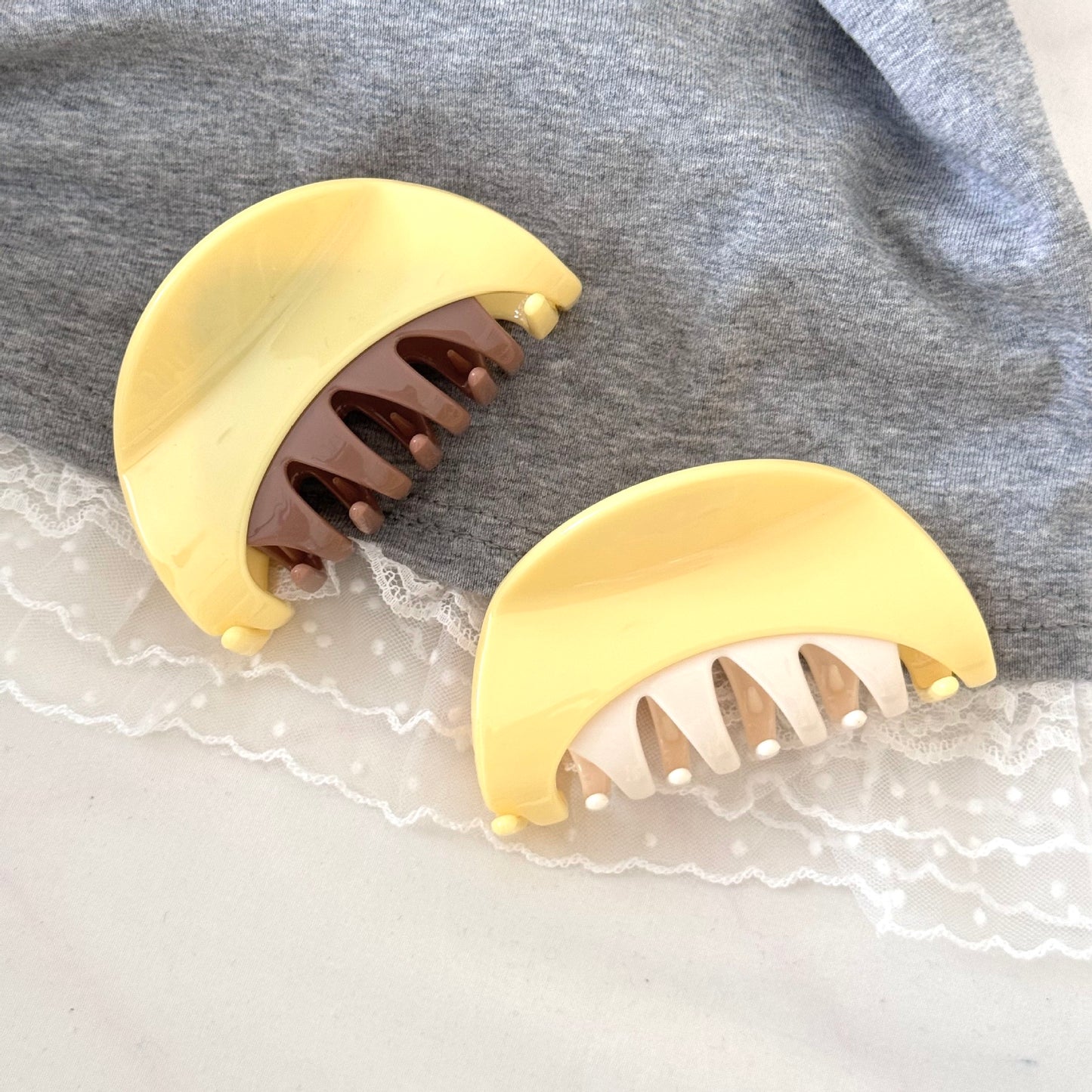 Duo-Tone Half Moon Claw Clip - Europe Minimalist Hair Grabber (Teeth Color Options)