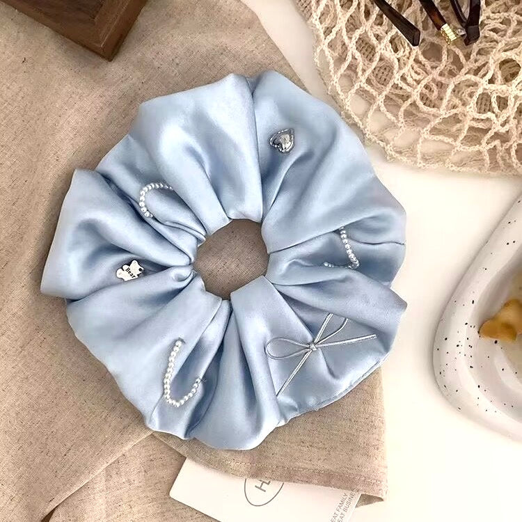 Silk Ribbon Scrunchies - Vintage Luxe Hair Tie (Baby Blue)
