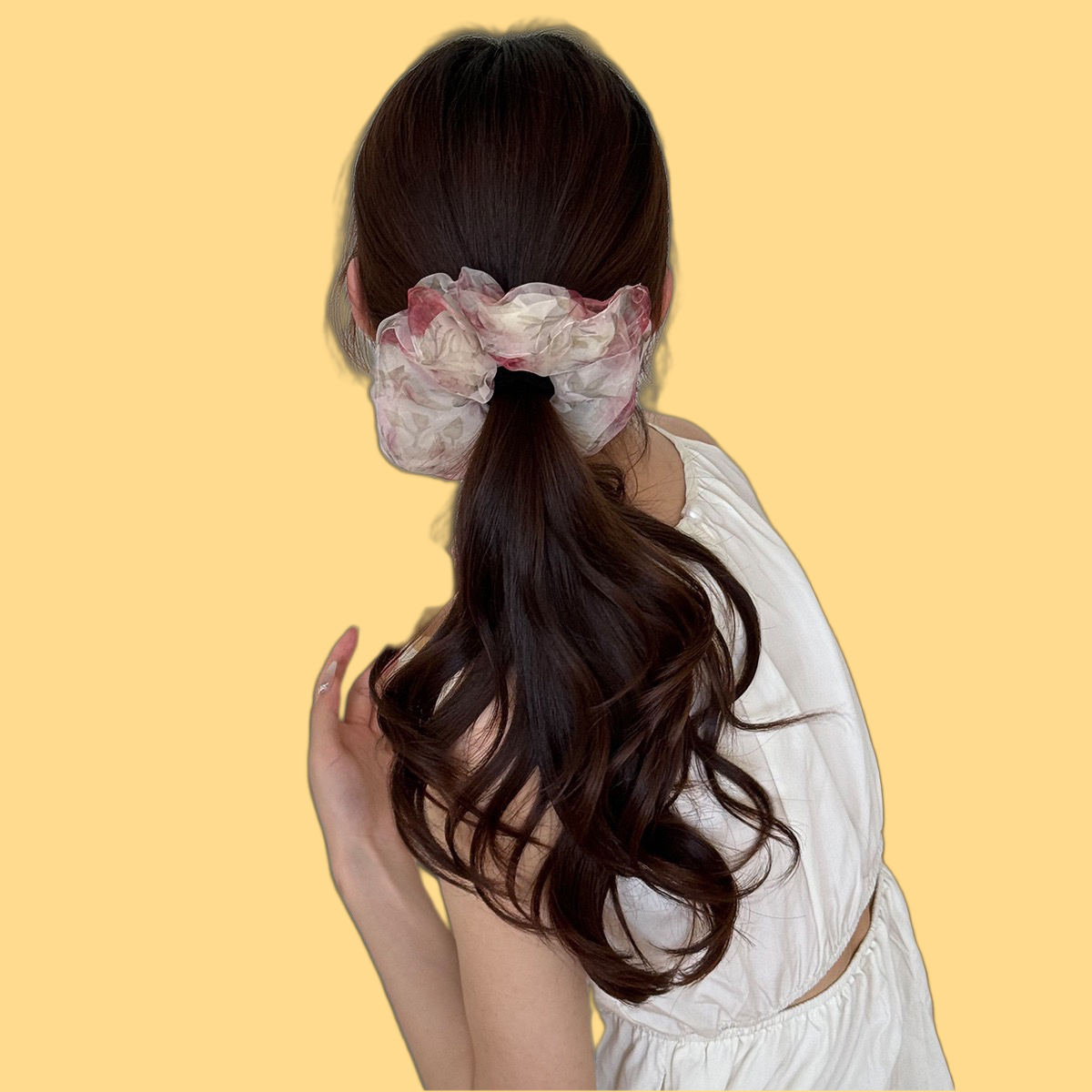 French Rose Tulle Scrunchie - Double-Layer Floral Hair Tie (Vintage Romance Edition)