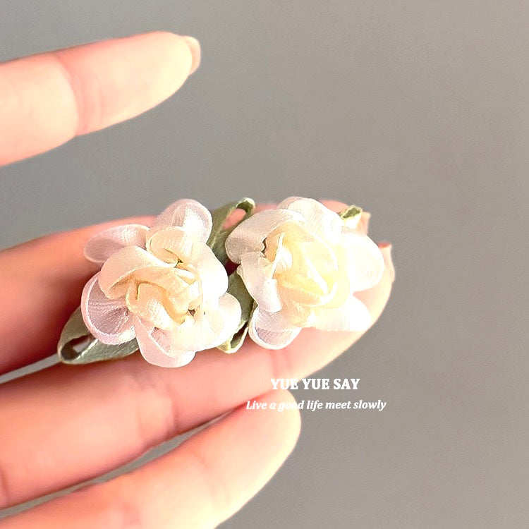 White Jasmine Flower Hair Clip - Small Side Clip