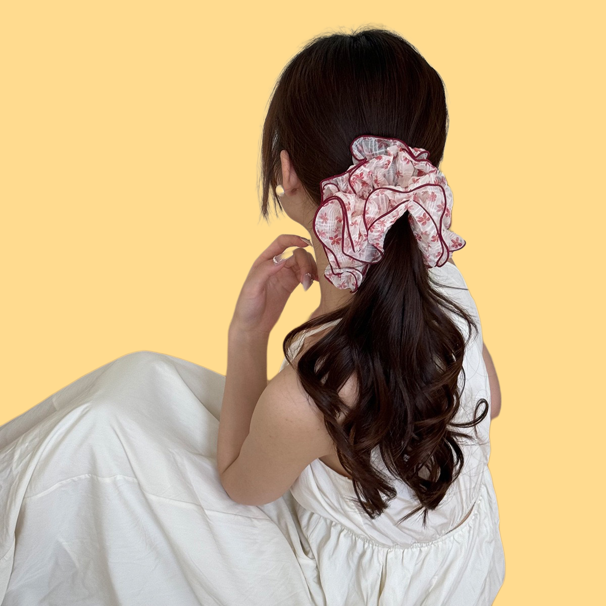 Cherry Blossom Scrunchie - 4-Layer Ruffle Hair Tie (French Lazy Girl Style)