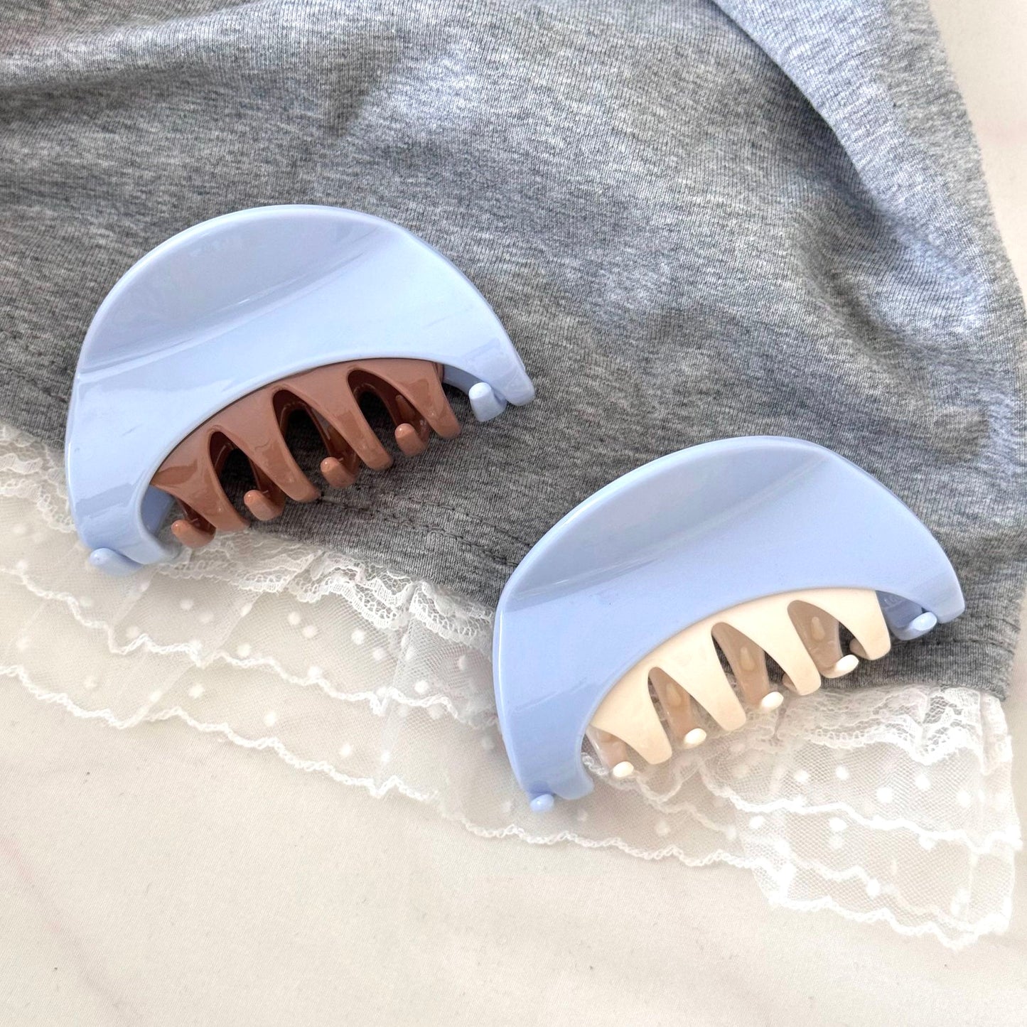 Duo-Tone Half Moon Claw Clip - Europe Minimalist Hair Grabber (Teeth Color Options)