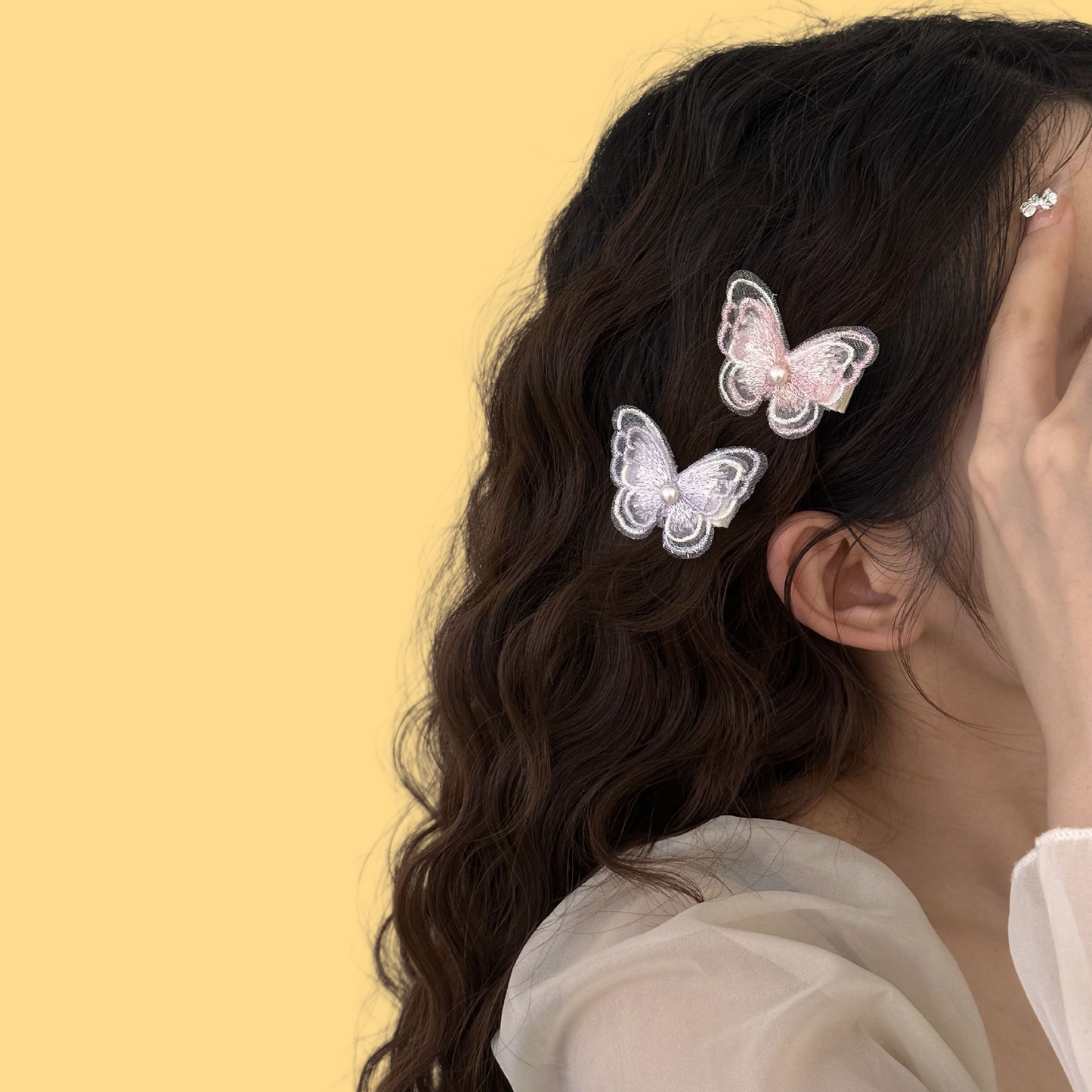 Spring Lace Butterfly Hair Clip - Duckbill Clip (Pink/Purple)