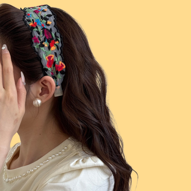 Vintage Embroidered Floral Hairband - Ethnic Wide Headband