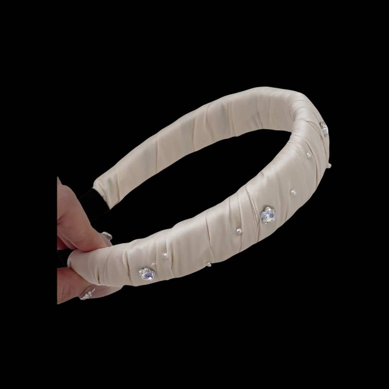 Satin Ruched Headband - Crystal Embellished Wide Band (French Luxe Collection)