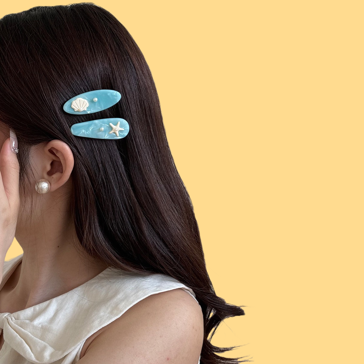 Ocean Breeze Hair Clips - Pearl & Shell Side Clips (Dopamine Beach Collection)