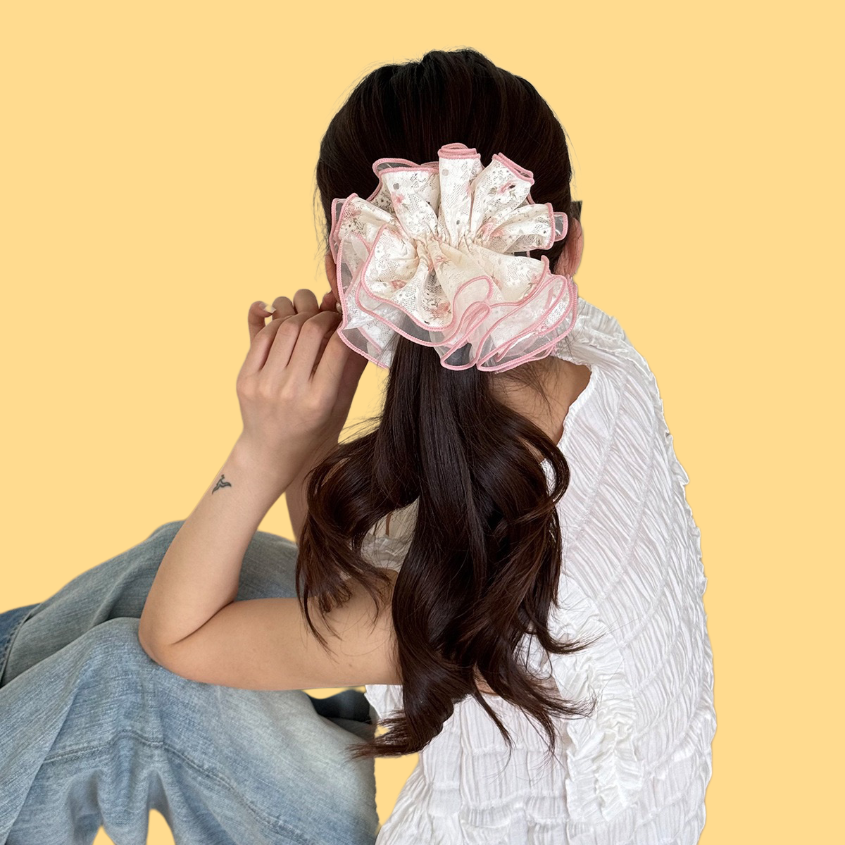 French Floral Scrunchie - Jacquard Luxe Hair Tie