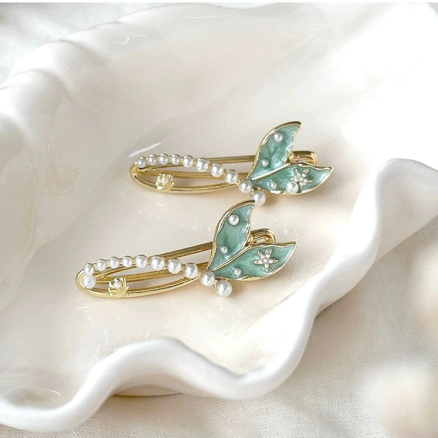 Mermaid Tail Hair Clip - Ethereal Pearl & Resin Design (Trendy Side Hair Accessory)