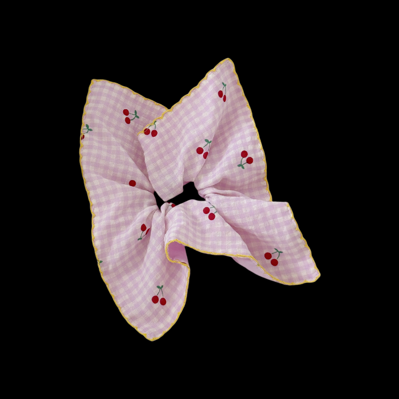 French Cherry Blossom Scrunchie - Lattice Floral Hair Tie (3 Spring Colors)