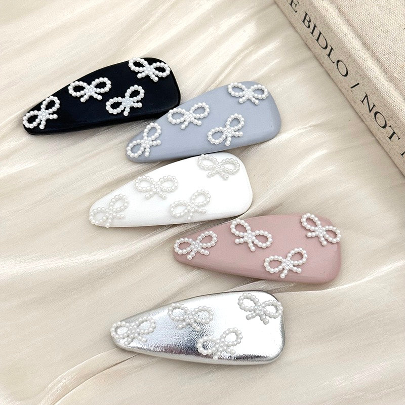 Leather Pearl Hair Clip - Hipster Bow Clip (5 Colors)