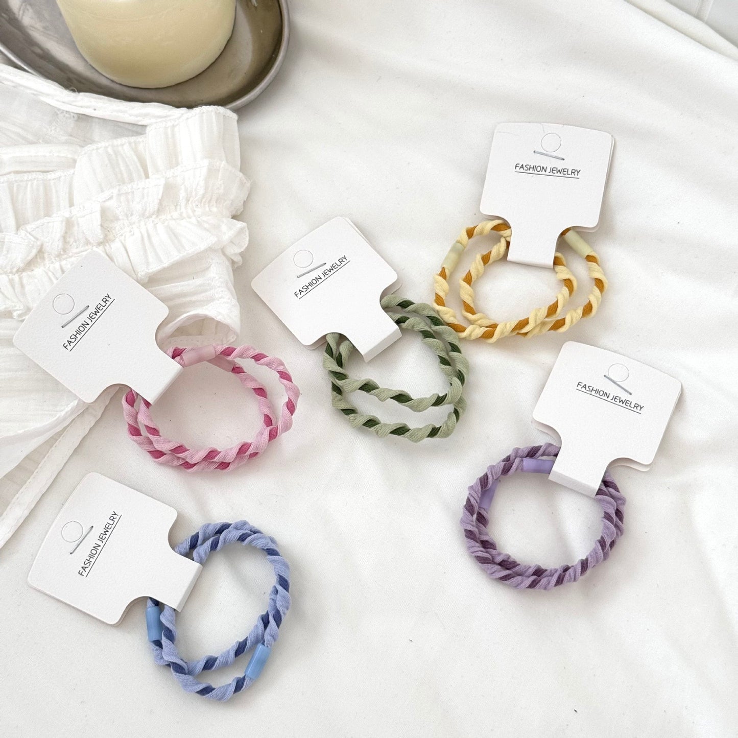 Braided Candy Hair Ties - High-Stretch Duo Pack (5 Playful Colors)