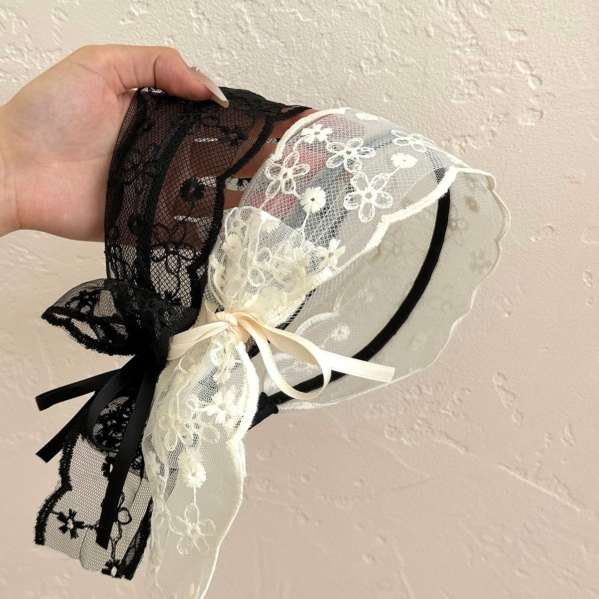 Ballet Lace Hairband - Floral Embroidery Wide Band (Elegant Bow Design)