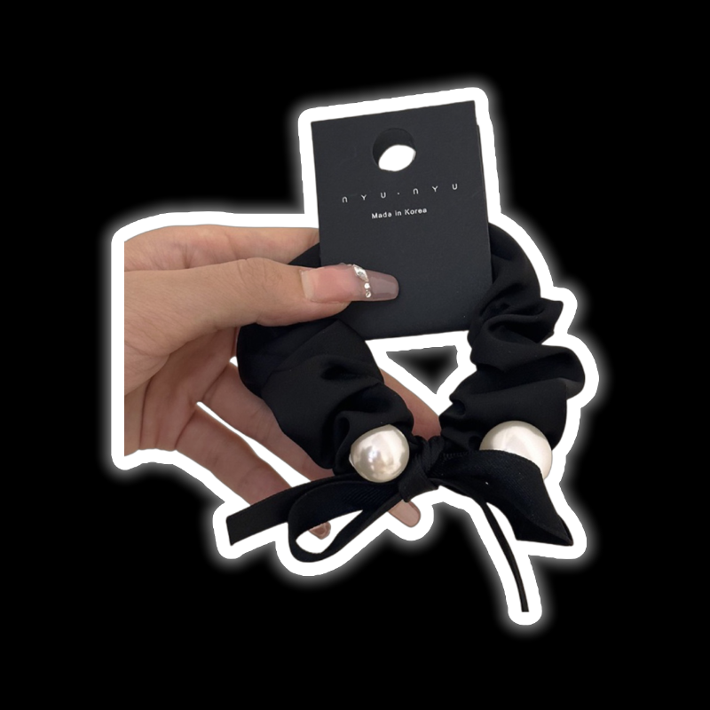 Pearl Bow Hair Tie - Black Velvet Scrunchie (2 Styles)