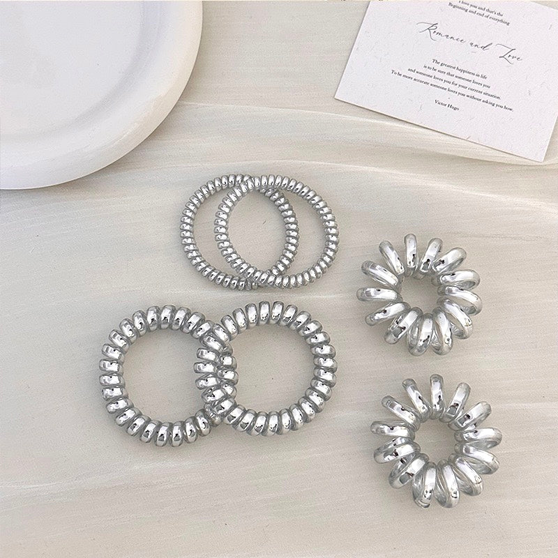 Silver Coil Hair Tie - Hypnotic Wire Loops (3 Sizes)