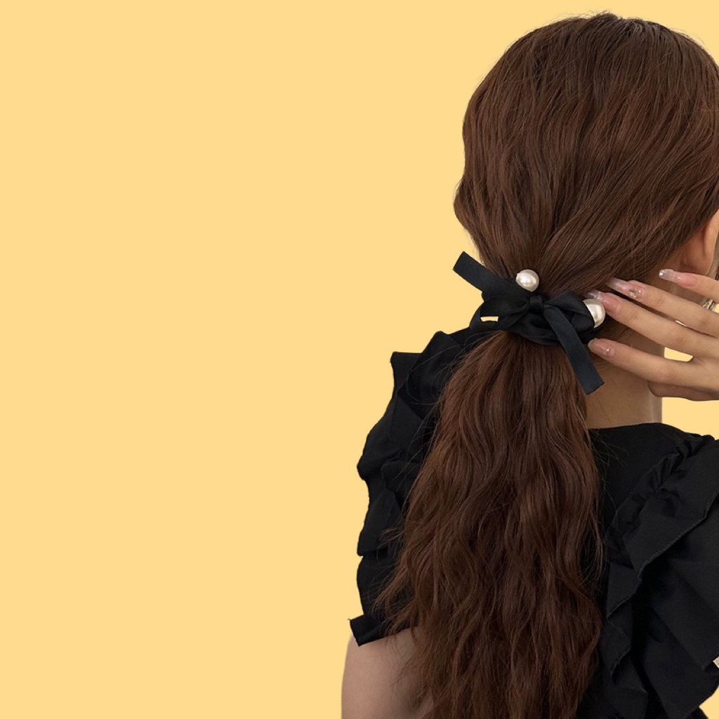 Pearl Bow Hair Tie - Black Velvet Scrunchie (2 Styles)