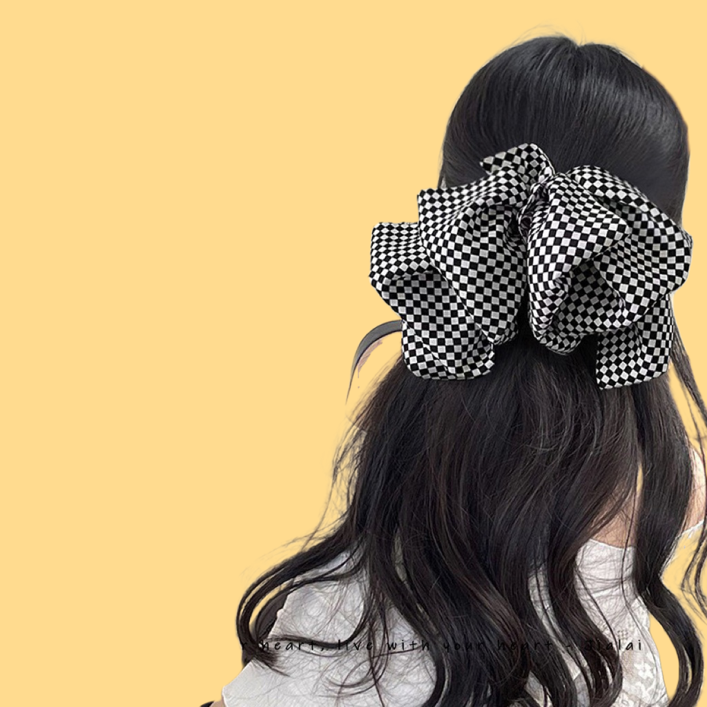 Checkered Bow Hair Clip - Oversized Spring Clip (2 Styles)