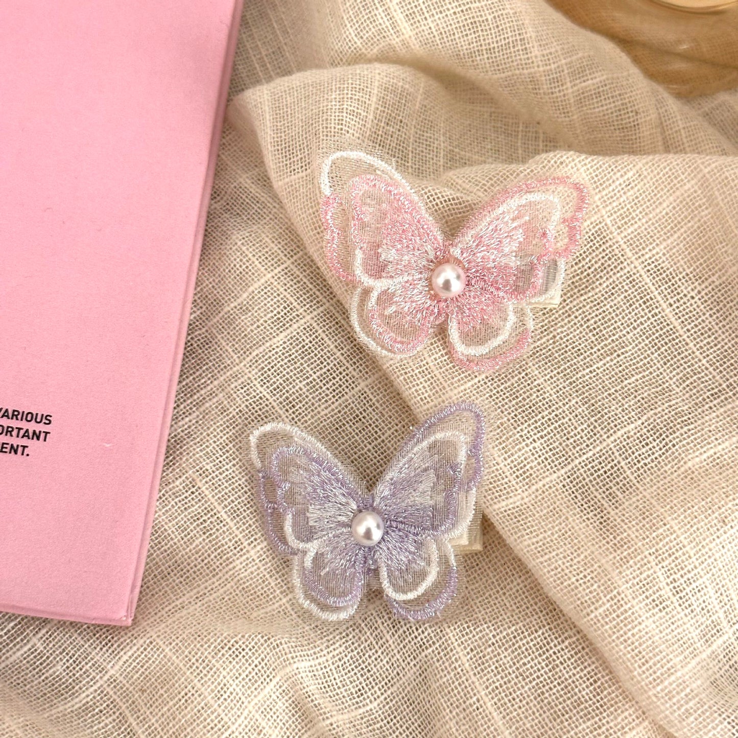 Spring Lace Butterfly Hair Clip - Duckbill Clip (Pink/Purple)