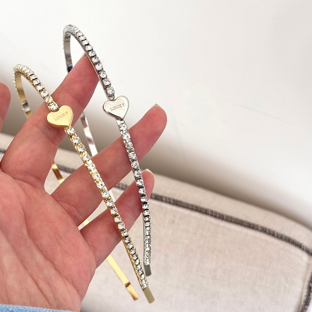 Crystal Heart Headband - Glam Hair Jewelry (Gold/Silver Sparkle)