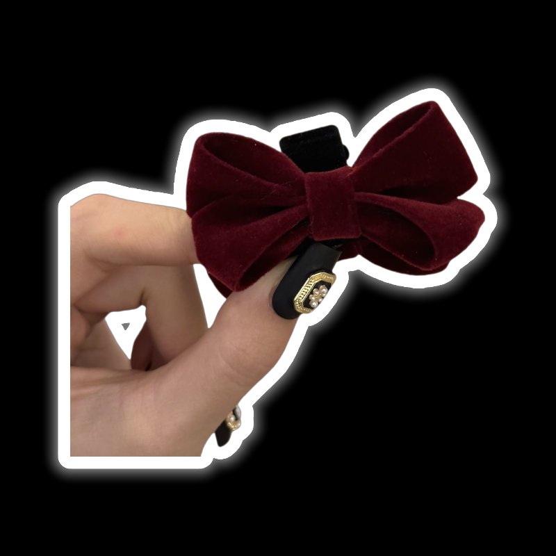 Velvet Bow Hair Clip - Vintage French Barrette (Red/Black)