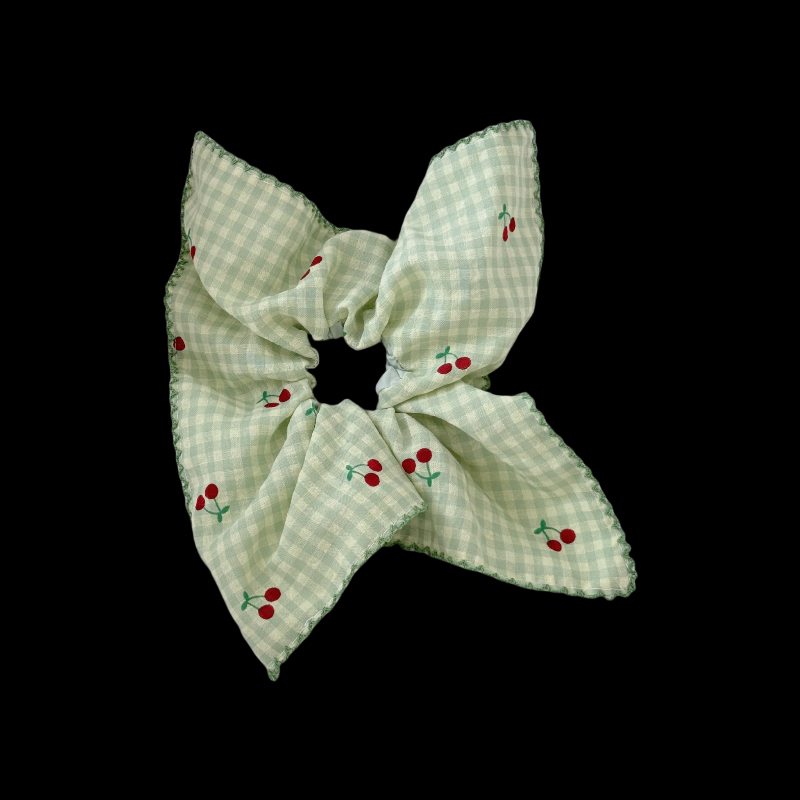 French Cherry Blossom Scrunchie - Lattice Floral Hair Tie (3 Spring Colors)