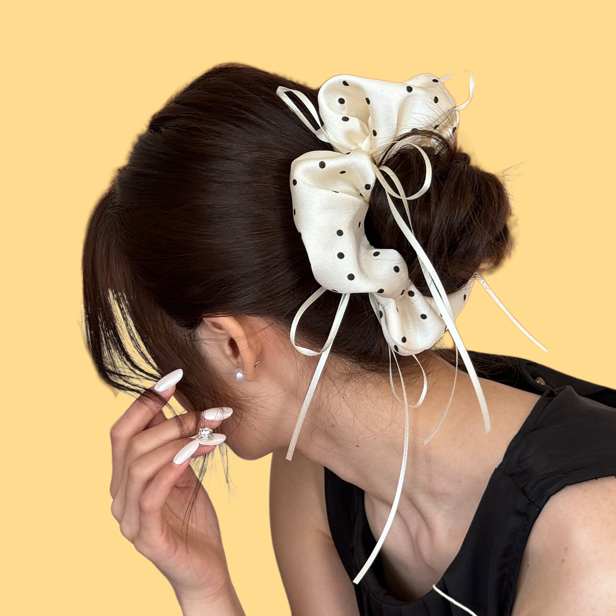Polka Dot Satin Scrunchie - Ballet-Inspired Elegance