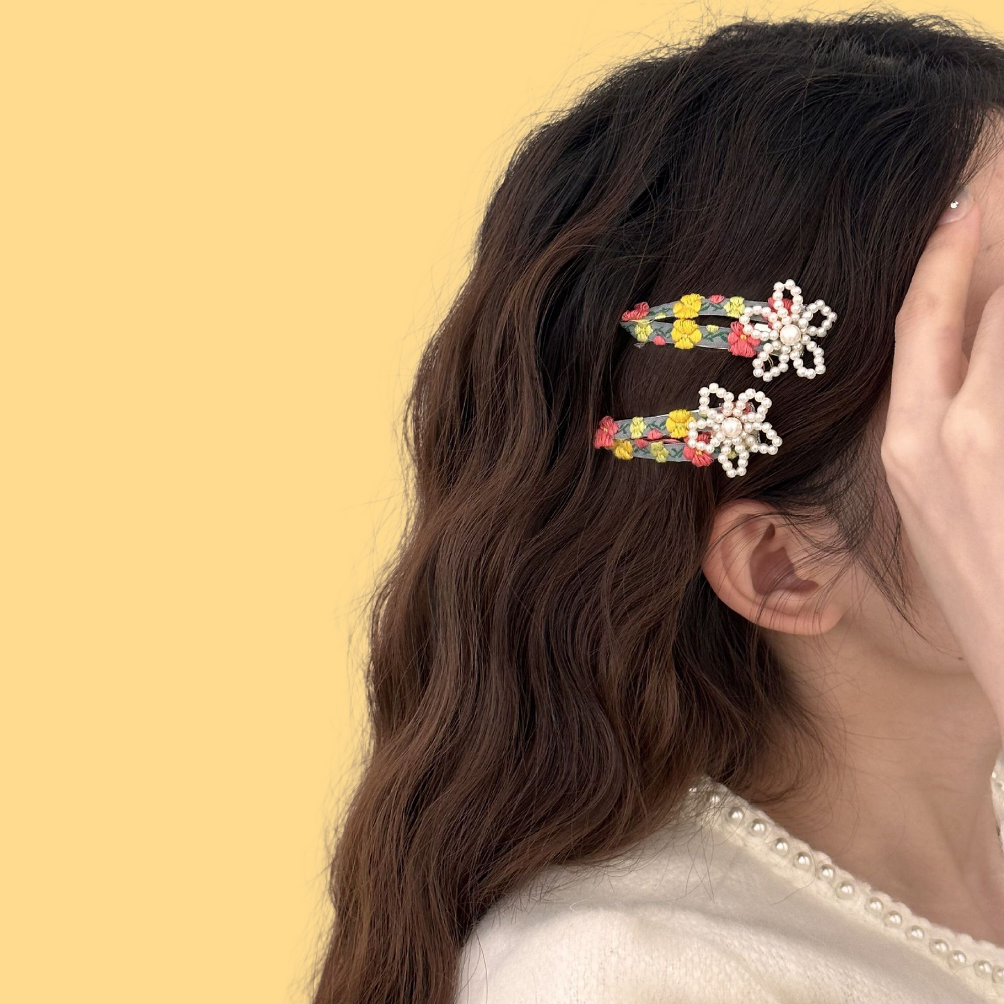 Spring Floral Pearl Hair Clips - 5 Color Option (1 Pair)