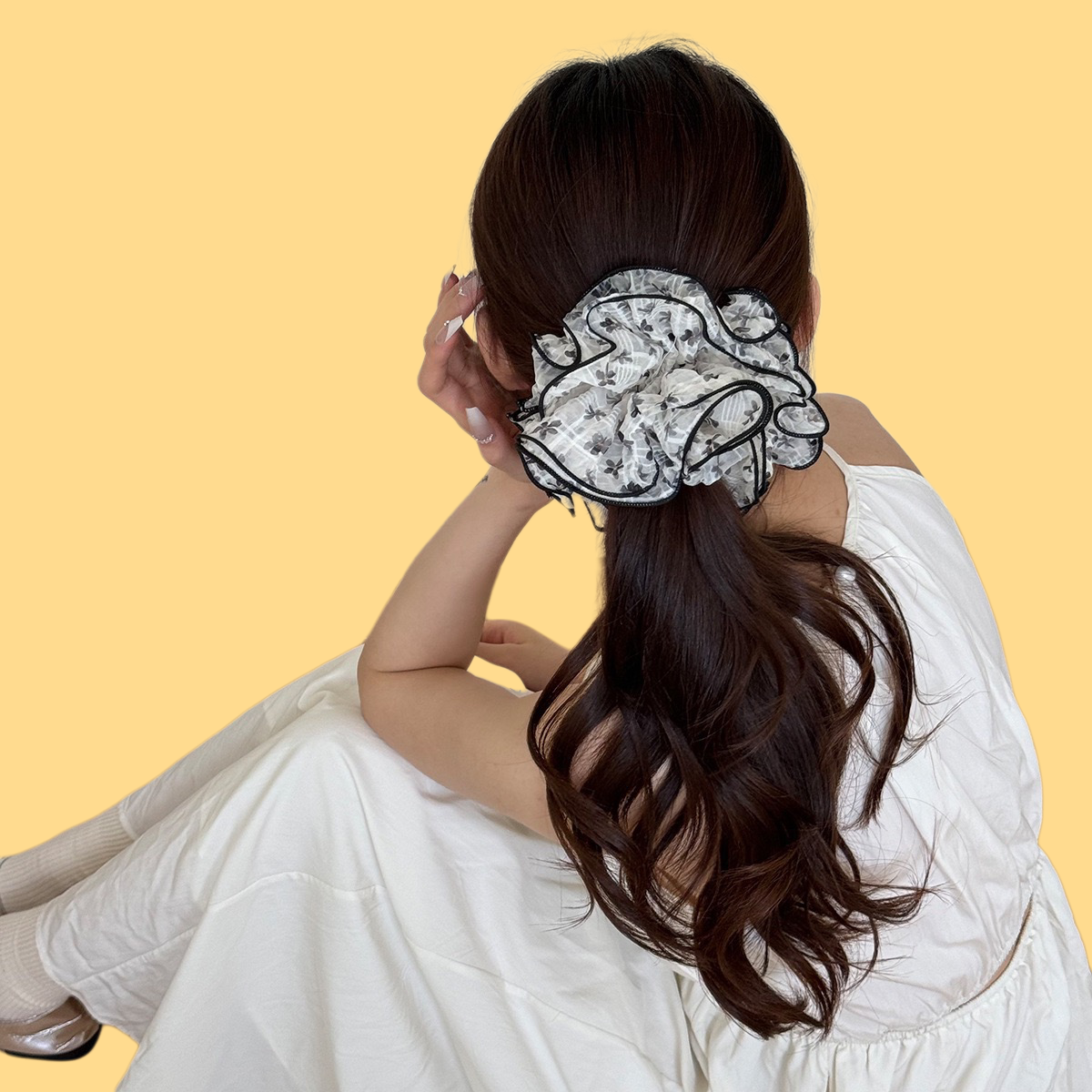 Cherry Blossom Scrunchie - 4-Layer Ruffle Hair Tie (French Lazy Girl Style)