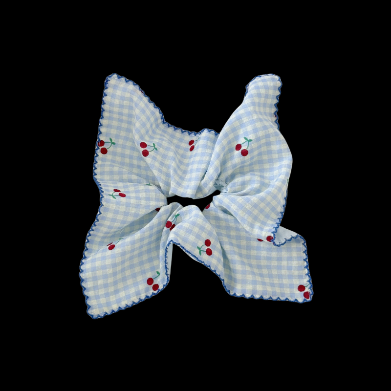 French Cherry Blossom Scrunchie - Lattice Floral Hair Tie (3 Spring Colors)