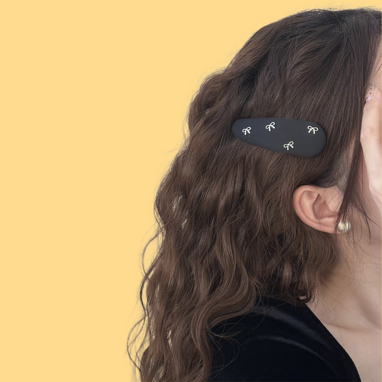 Teardrop BB Clip - Black Fabric with Silver Bow (All-Purpose Hair Clip)