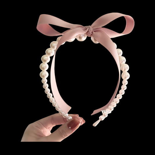 Coquette Pearl Headband - French Vintage Bow & Ribbon Design