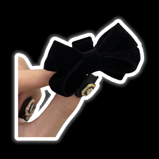 Velvet Bow Hair Clip - Vintage French Barrette (Red/Black)