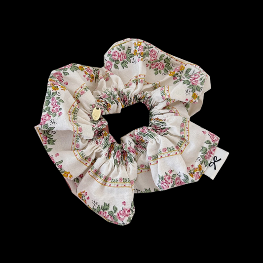 Floral Rose Jacquard Scrunchie - French Elegance Hair Tie