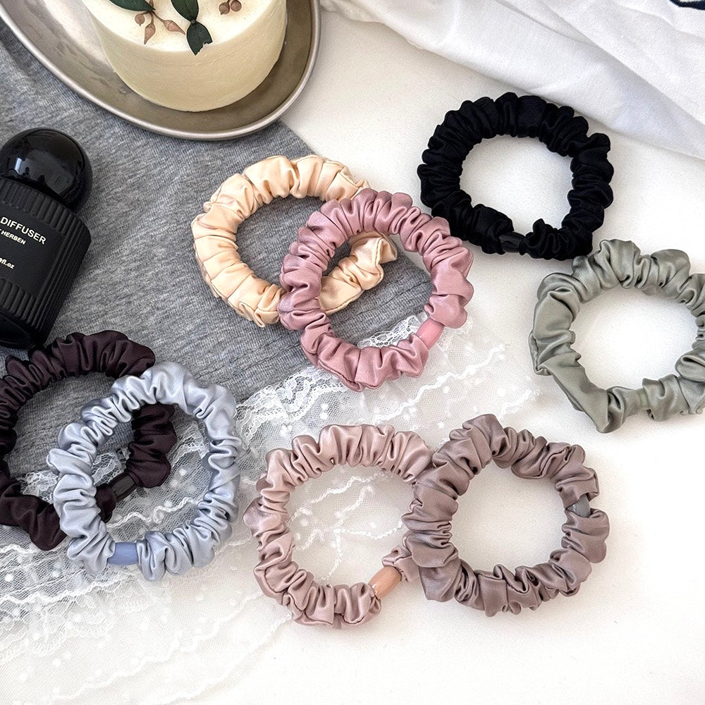 Crushed Satin Hair Tie Set - Minimalist Elegance (8 Neutral Shades)