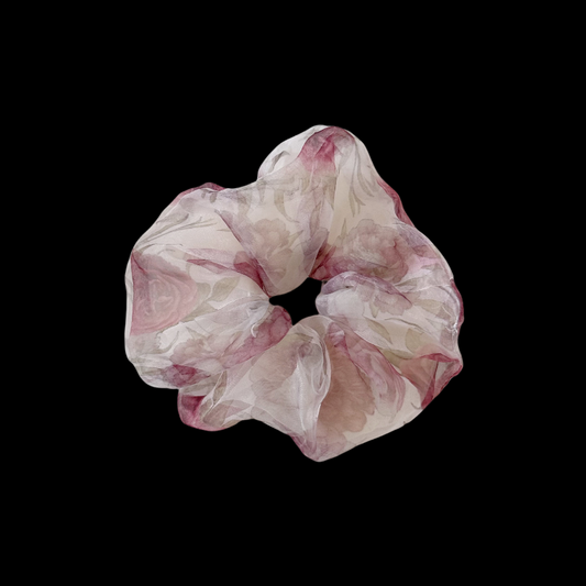 French Rose Tulle Scrunchie - Double-Layer Floral Hair Tie (Vintage Romance Edition)