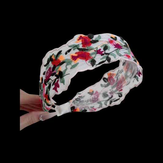 Vintage Embroidered Floral Hairband  - Ethnic Wide Headband