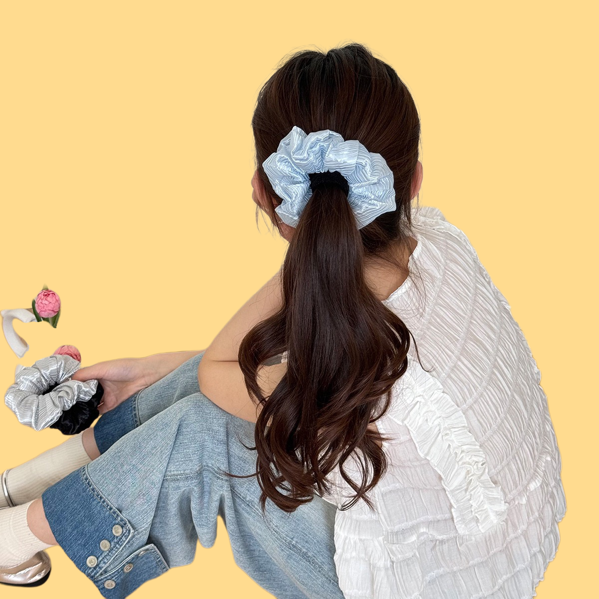 Crushed Chiffon Scrunchie - Luminous Textured Hair Tie (5 Colours)