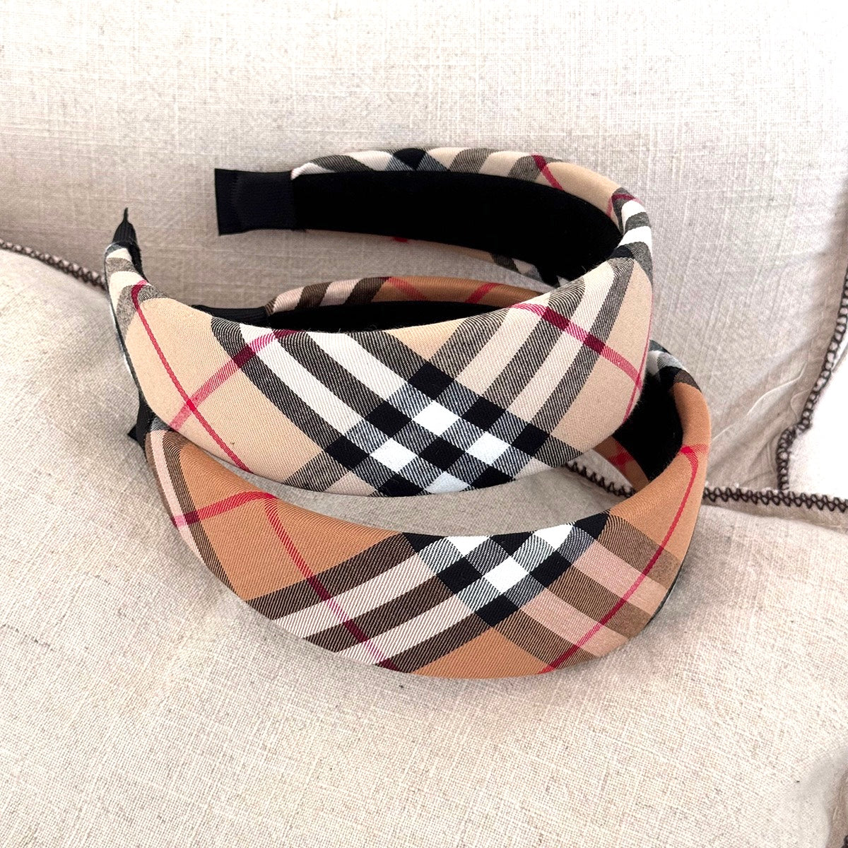 Classic Plush Checkered Headband - French Elegance