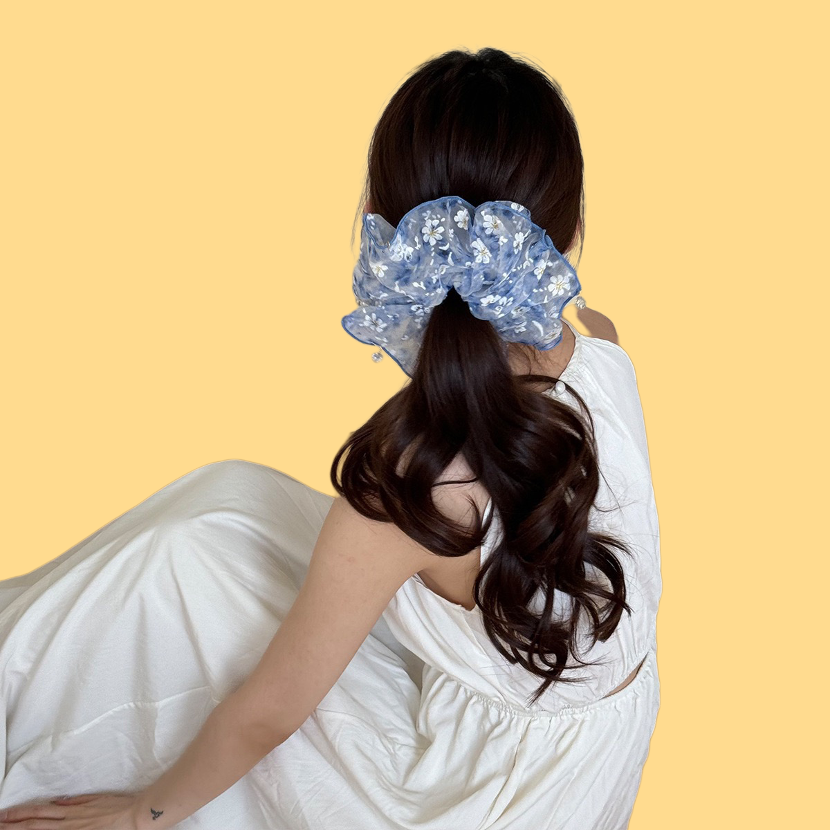 Floral Tulle Scrunchie - Boho Fringe Hair Tie (Summer Island Collection)